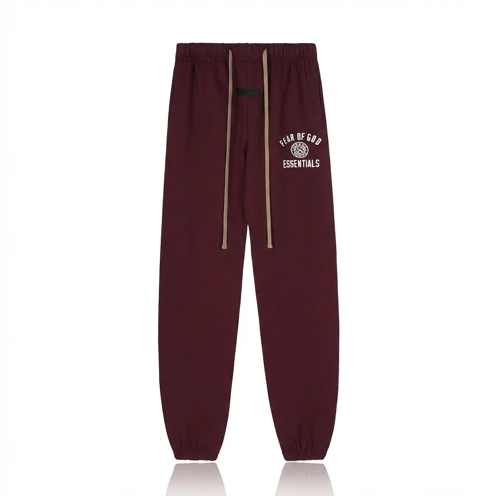 ESSENTIALS Trendy Casual Wine Red Sweatpants