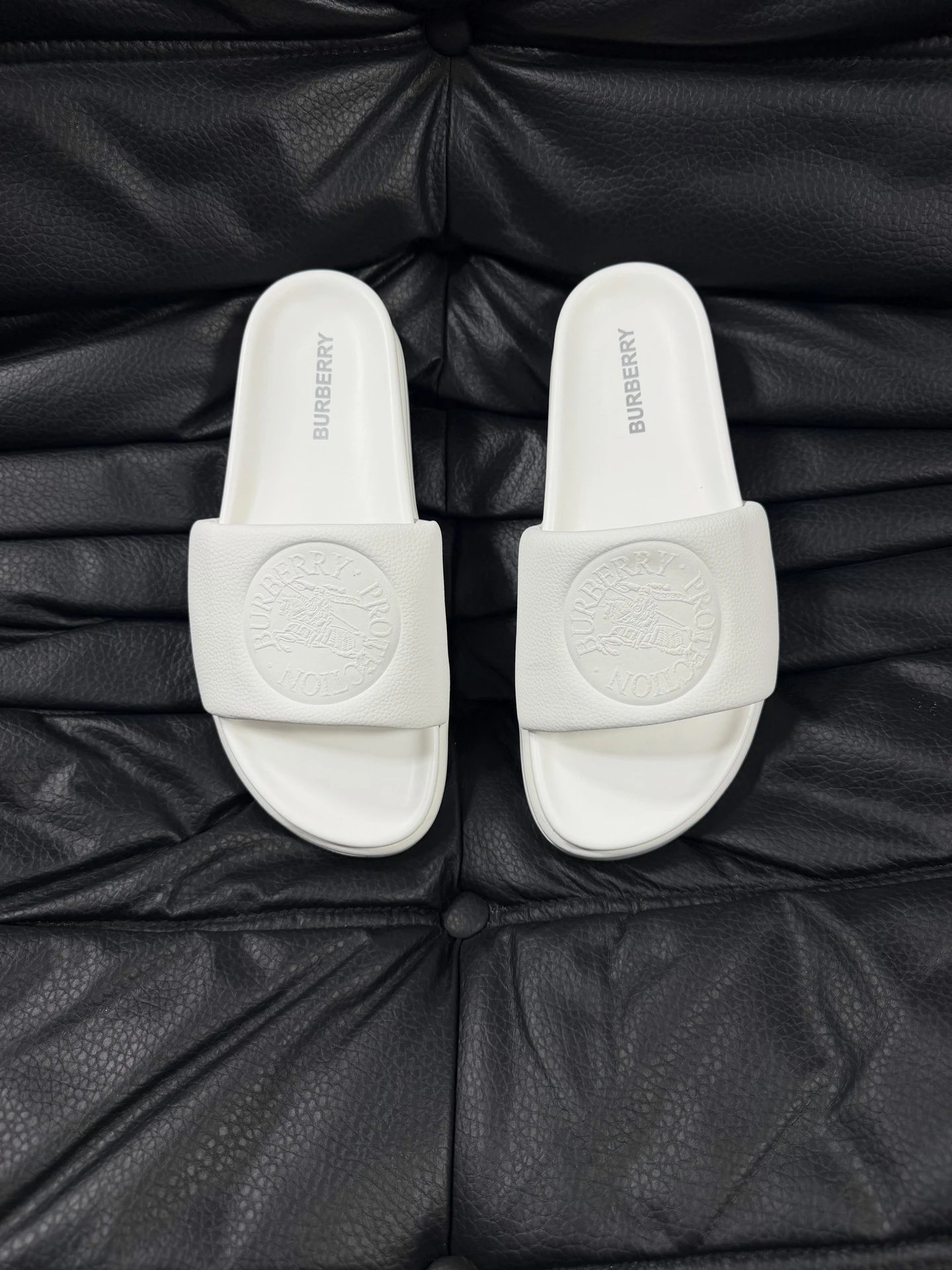 Burberry Embossed Warhorse Minimalist Style White Slides