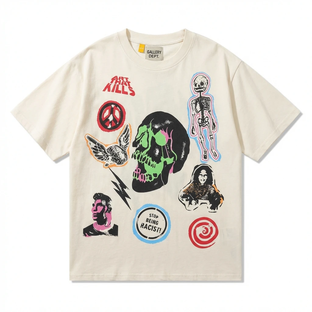 Gallery Dept Skeleton Print Trendy and Cool Style T-shirt