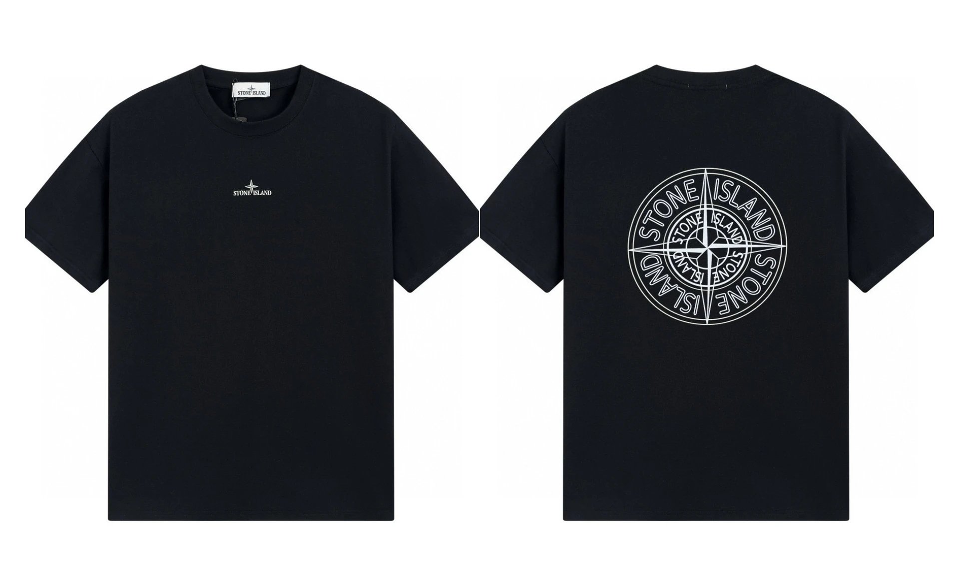 Stone Island Compass Print Trendy Cool Black T-Shirt