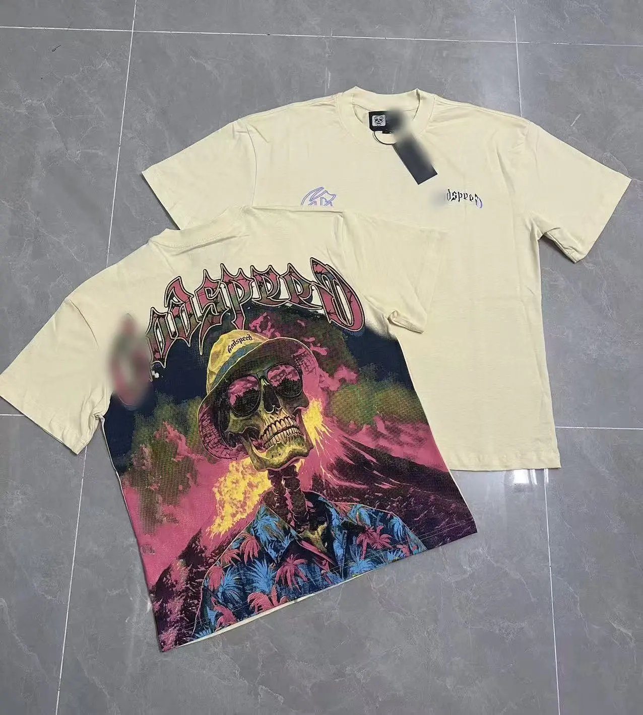 Godspeed Skull Print Vintage Beige T-Shirt