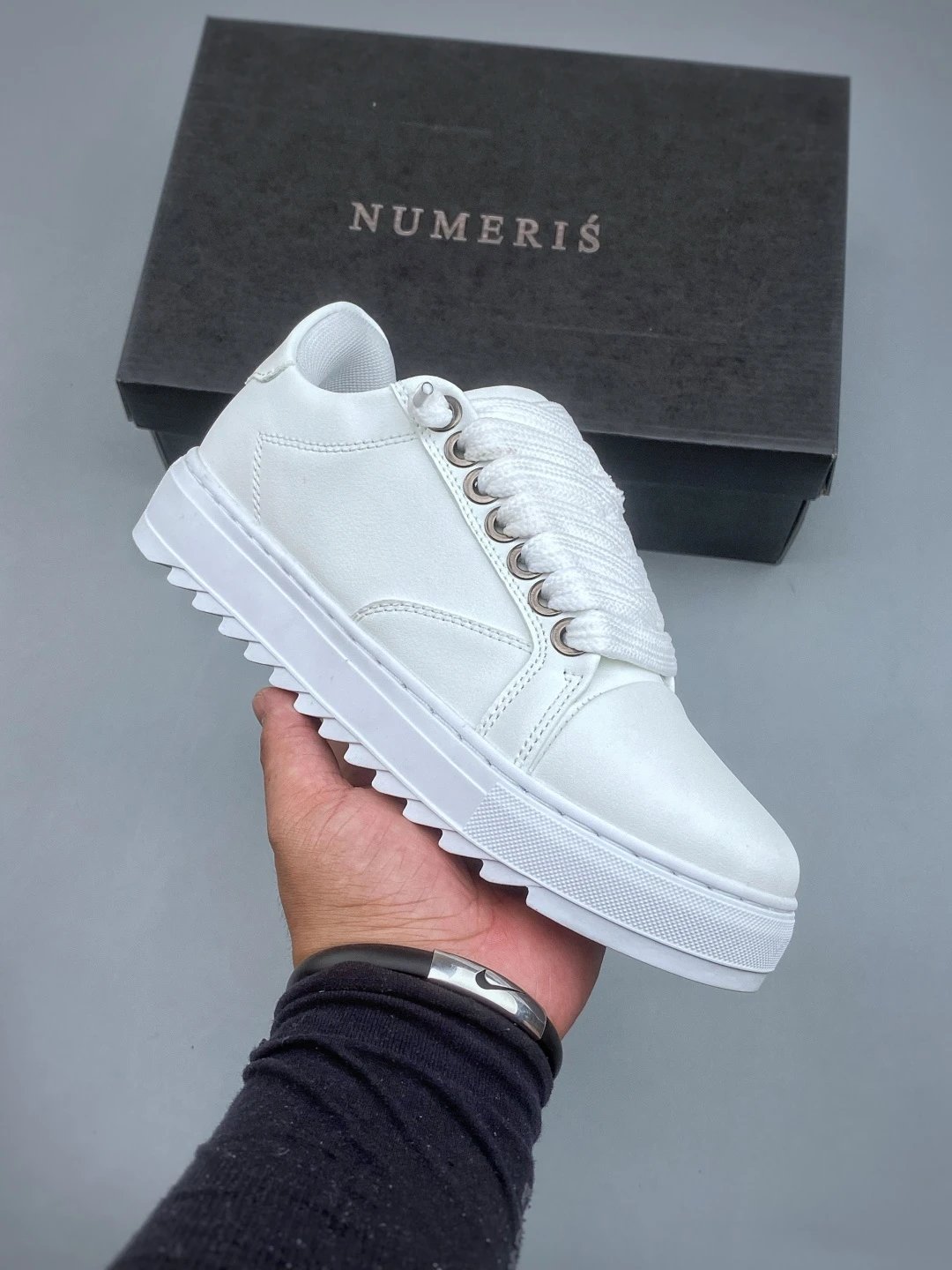 Numeris Minimalist Platform Sneakers in White with Bold Platform Base