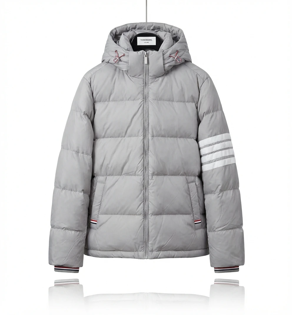 Thom Browne Classic Stripe Grey Down Jacket
