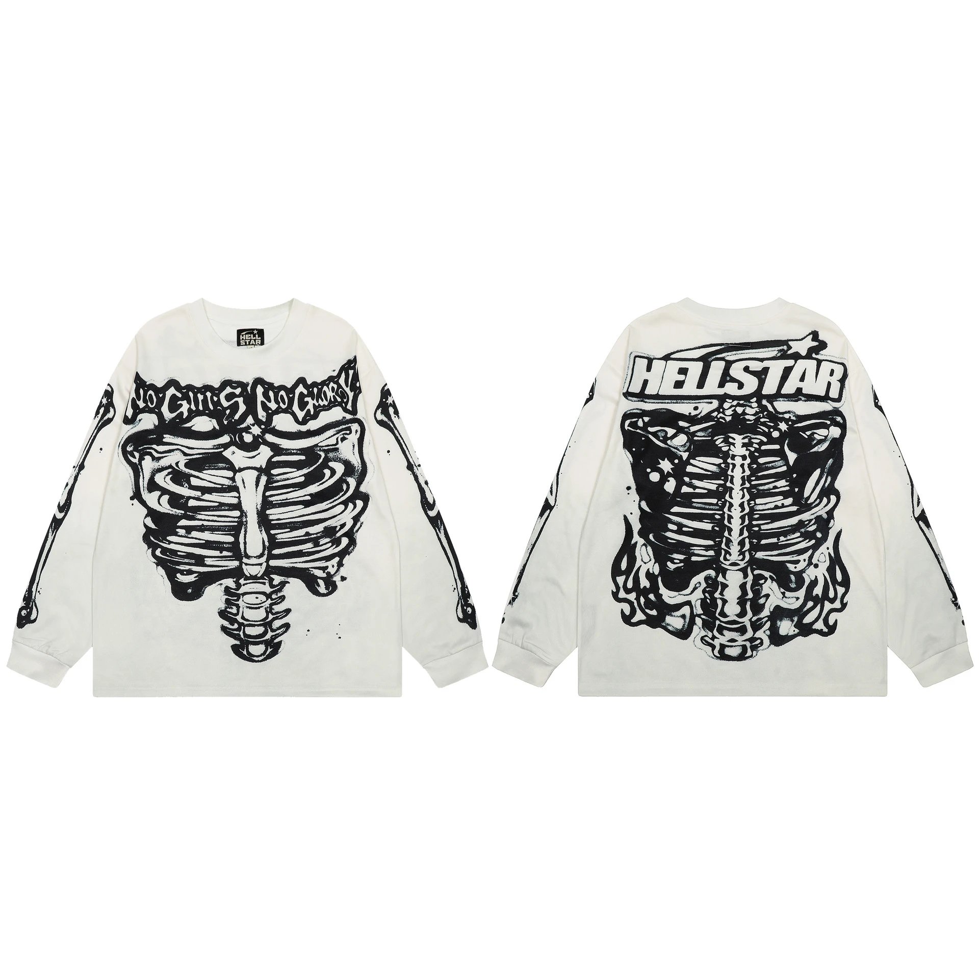 Hellstar Skull Print Dark Style Off-white Long Sleeve T-Shirt