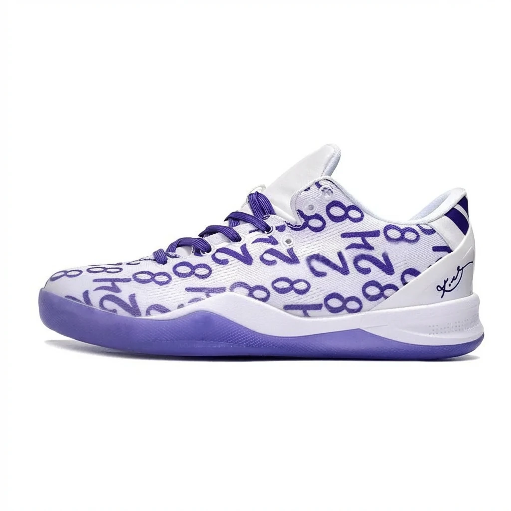 Nike letter - printed white and purple basketball shoes