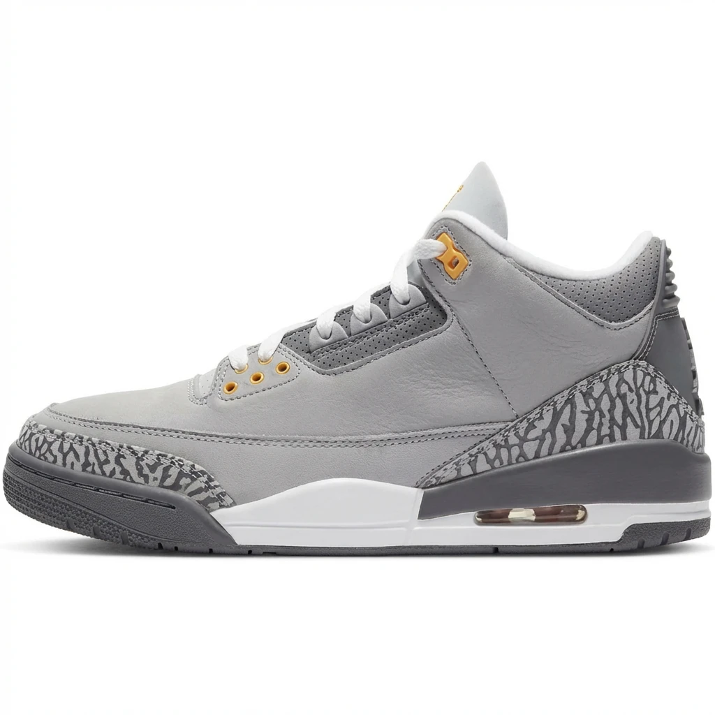 Retro-style grey shoes of Jordan 3