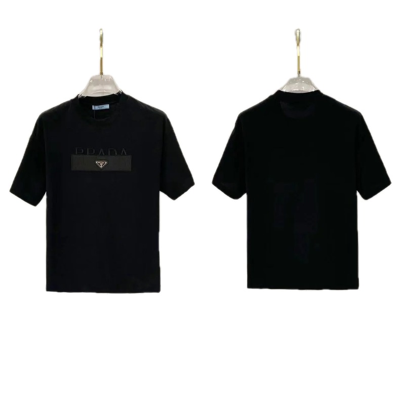 Prada Triangle Logo Light Luxury Style Black Short-sleeve T-shirt