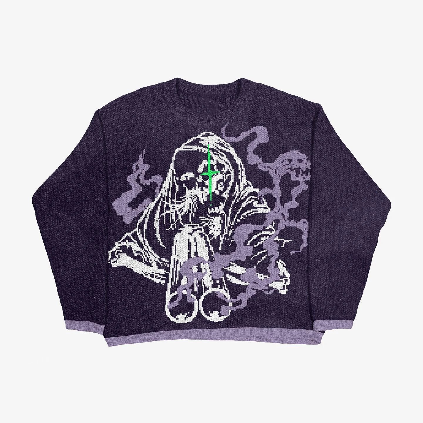 Travel Anime graphic sweater Black Knit Top with Soft Visual Tone