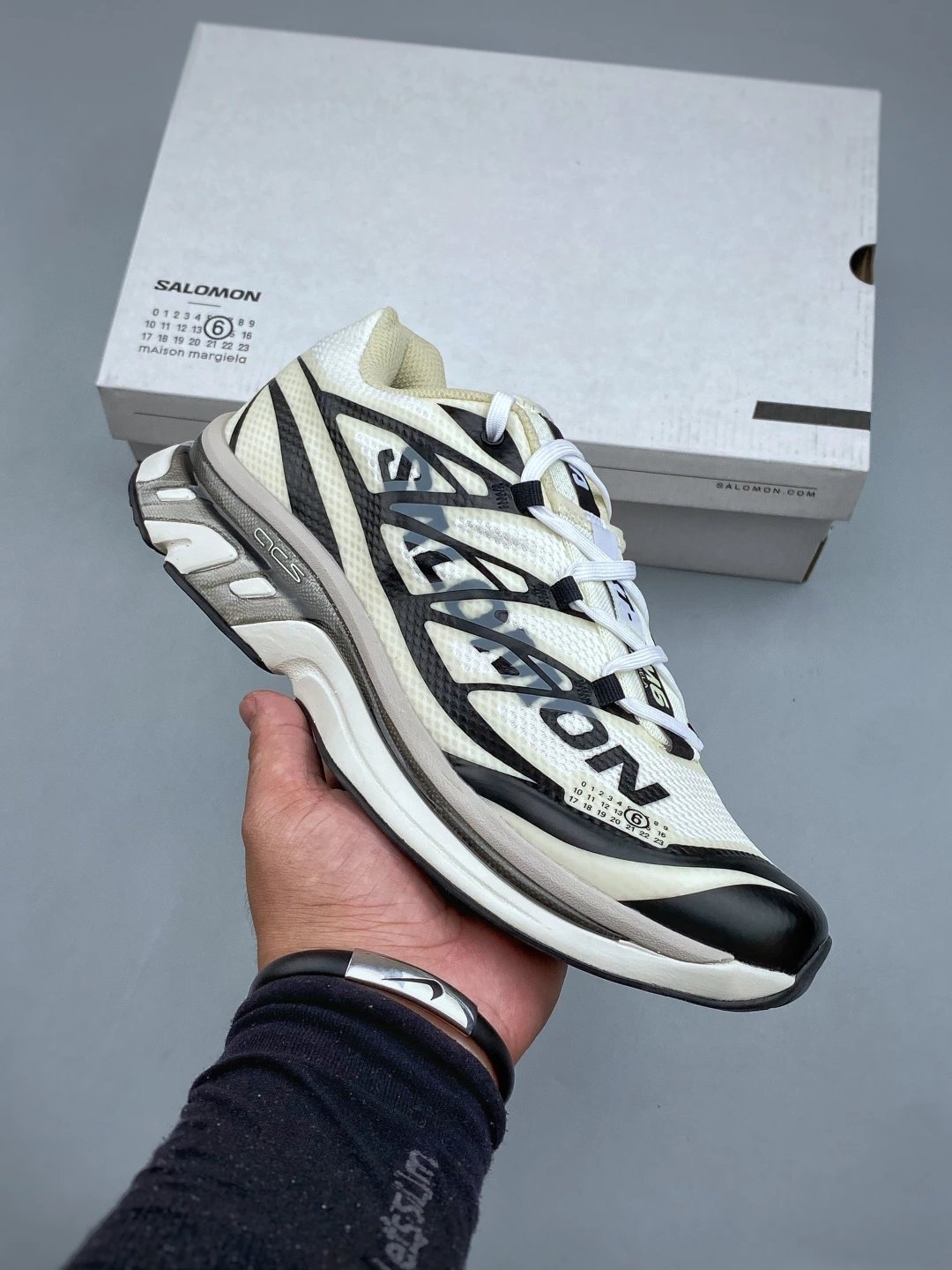 Salomon Trail Runners, White and Black and Quick-Lace Style Cords