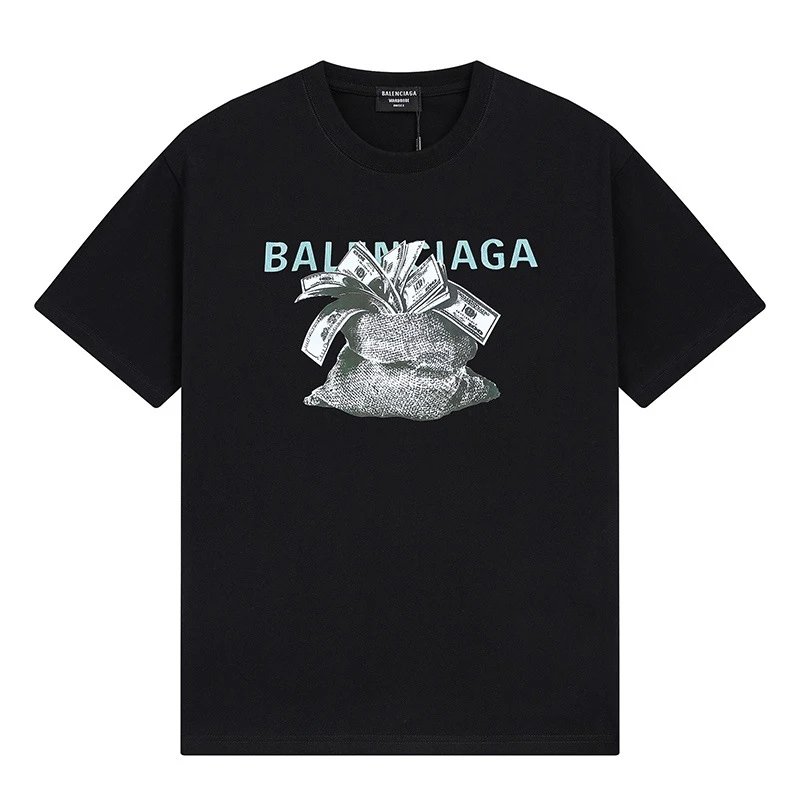 Balenciaga Dollar Print Street Style Black T-Shirt