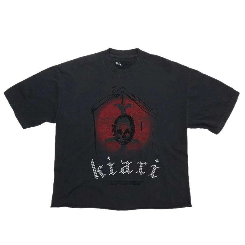 Paly Hollywood Skull Dark Distressed Black T-Shirt