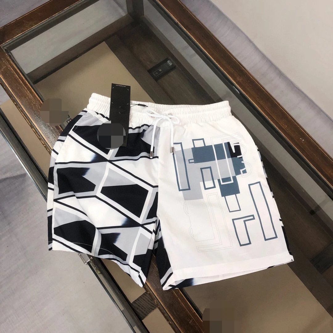 Fendi Geometric Print Casual Style White and Black Shorts