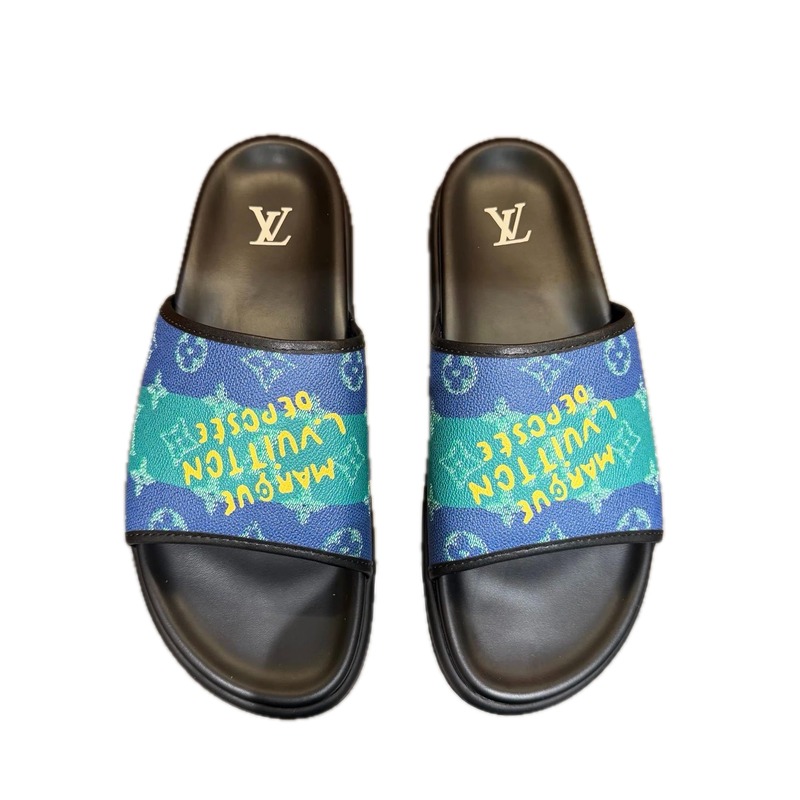 Louis Vuitton Monogram Trendy Blue-Green Colorblock Slide Sandals