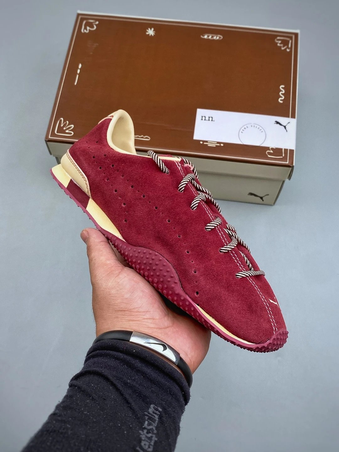 PUMA Burgundy and Cream Suede Low-Profile Sneakers and Contrast Side Panels