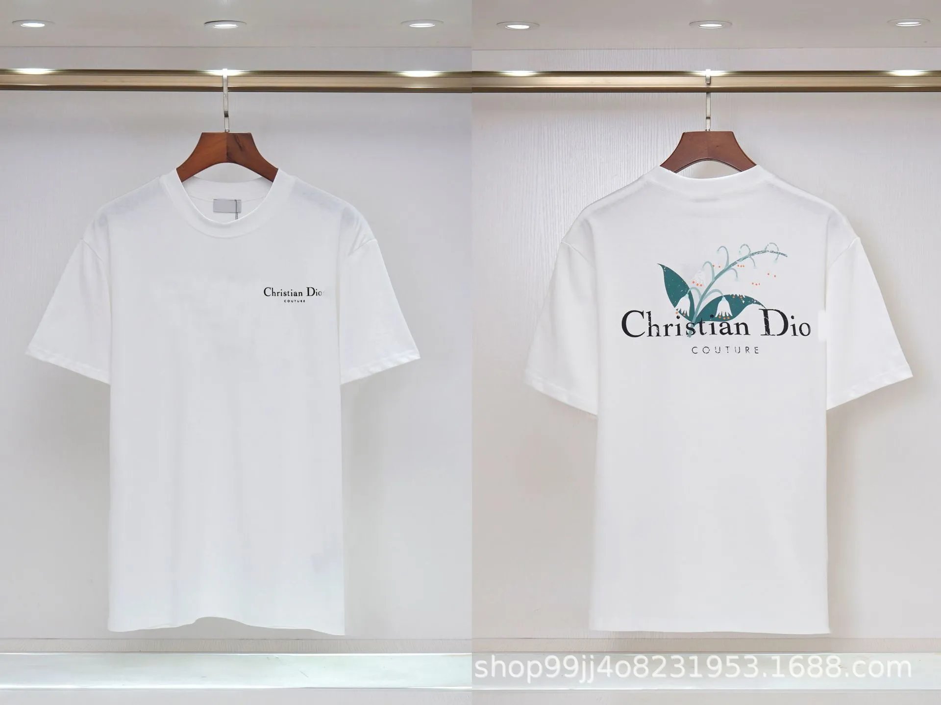 Dior Lily of the Valley Collection Casual Style White T-Shirt