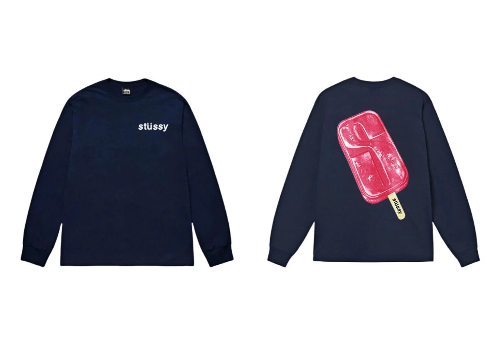 Stussy popsicle print dark blue long-sleeved shirt
