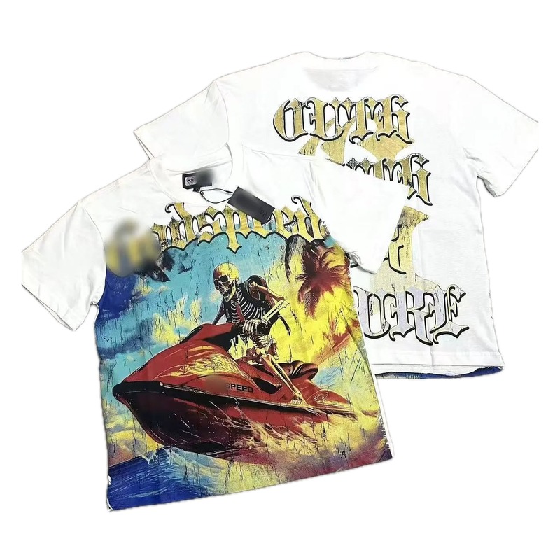 GOD Skull & Motorcycle American Retro White Short-sleeve T-shirt