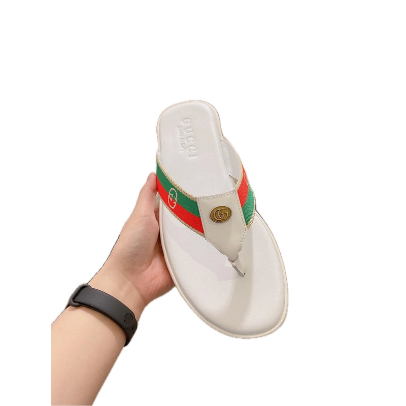 Gucci Double G Webbing Vintage Style White Flip-Flops