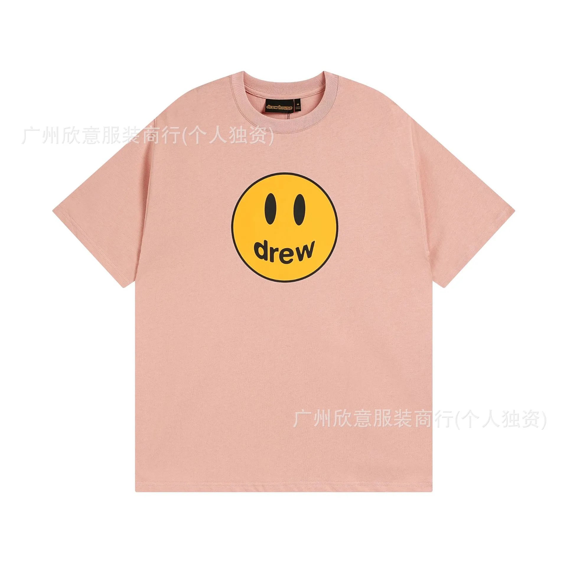 Drew Smiley Print Street Style Pink T-Shirt