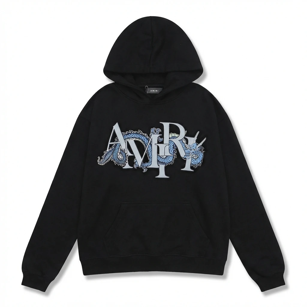 AMIRI Dragon-Patterned Trendy and Cool Black Sweatshirt