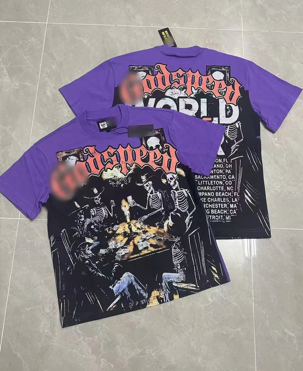 Godspeed Skull Poker Street Style Purple T-shirt