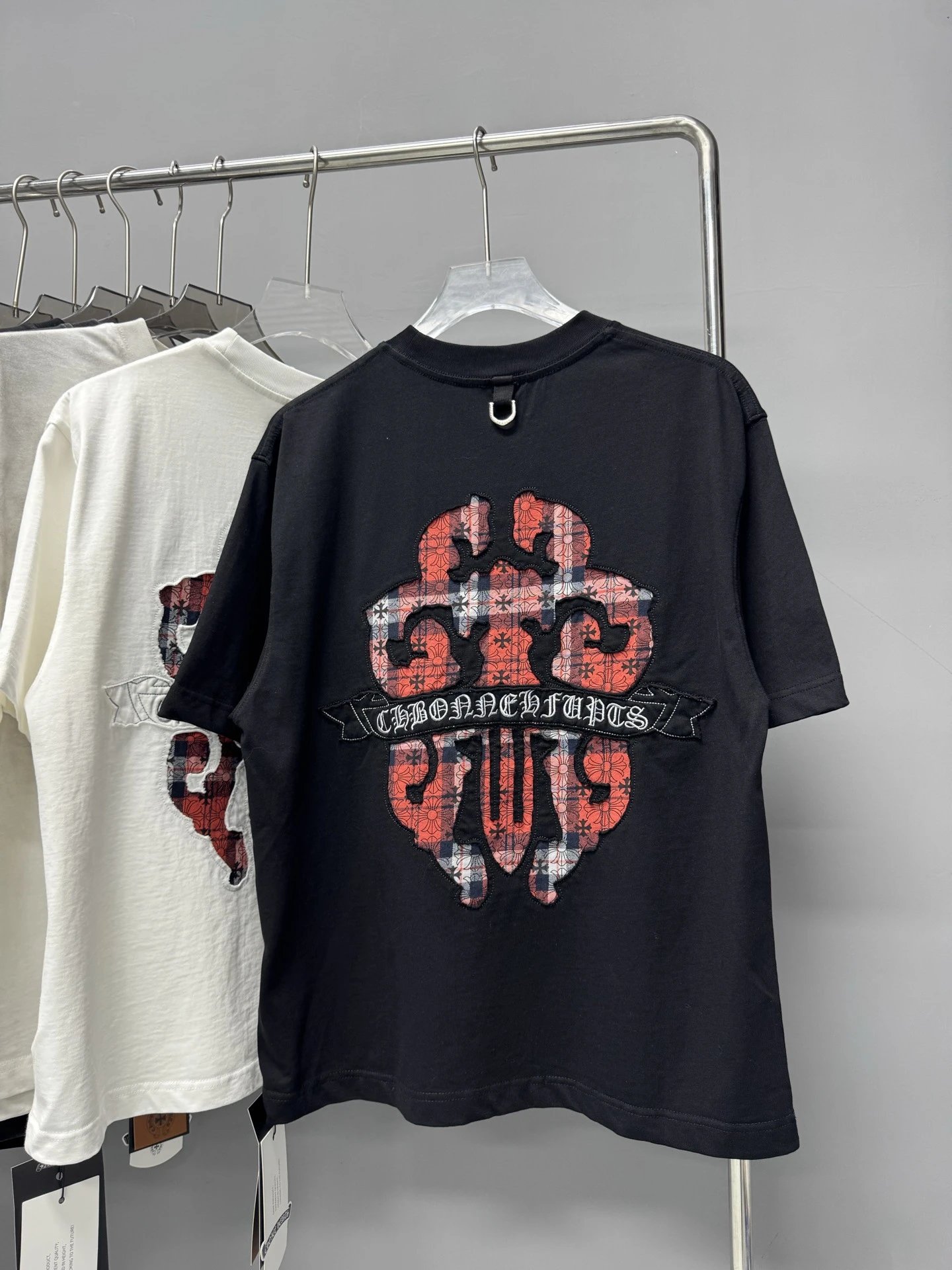 Chrome Hearts Plaid Cross Street Style Black Short-sleeve T-shirt
