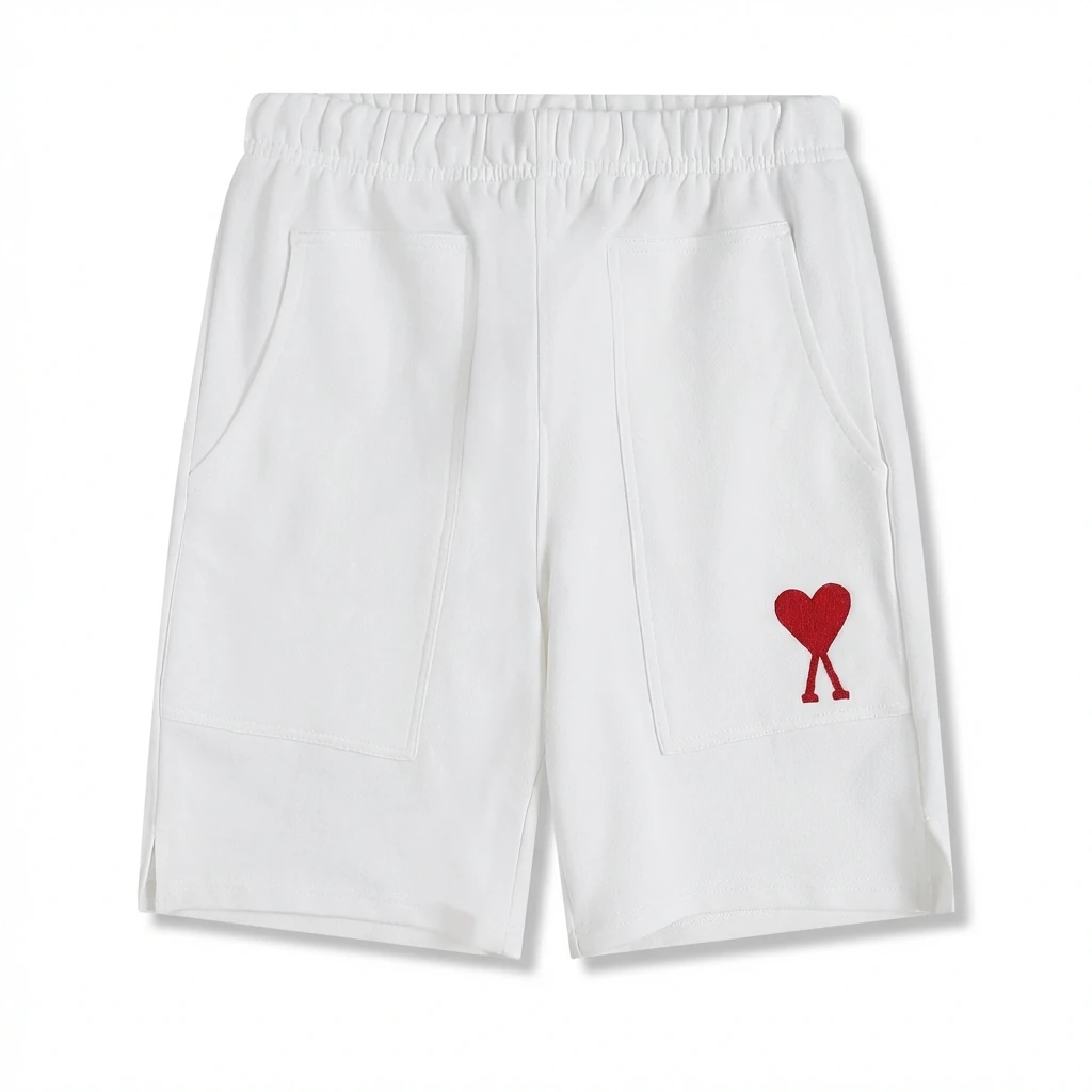 Casual white shorts with love embroidery