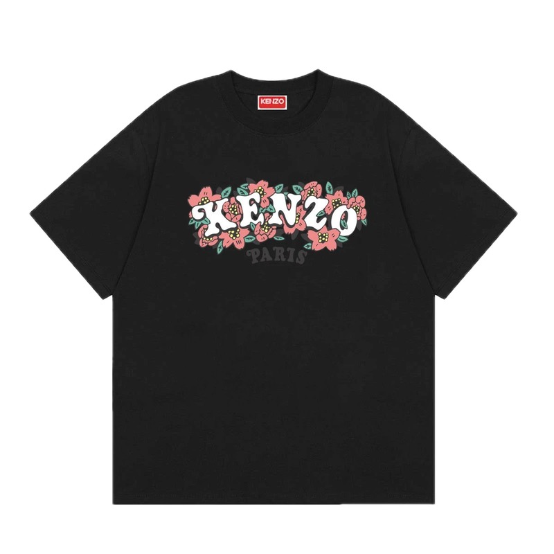 KENZO Floral Print Casual Trendy Black Short Sleeve T-shirt