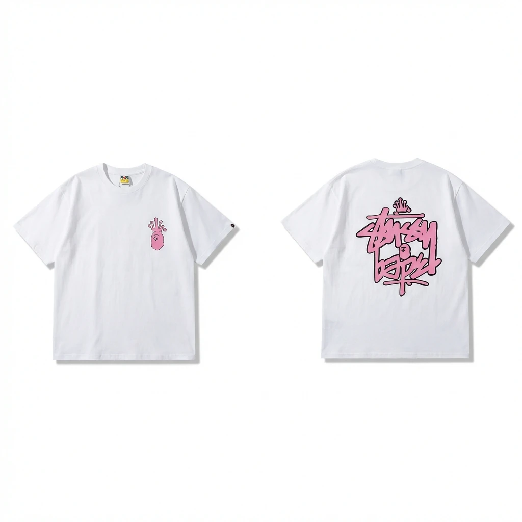 Bape Co-branded Pink Trendy T-shirt