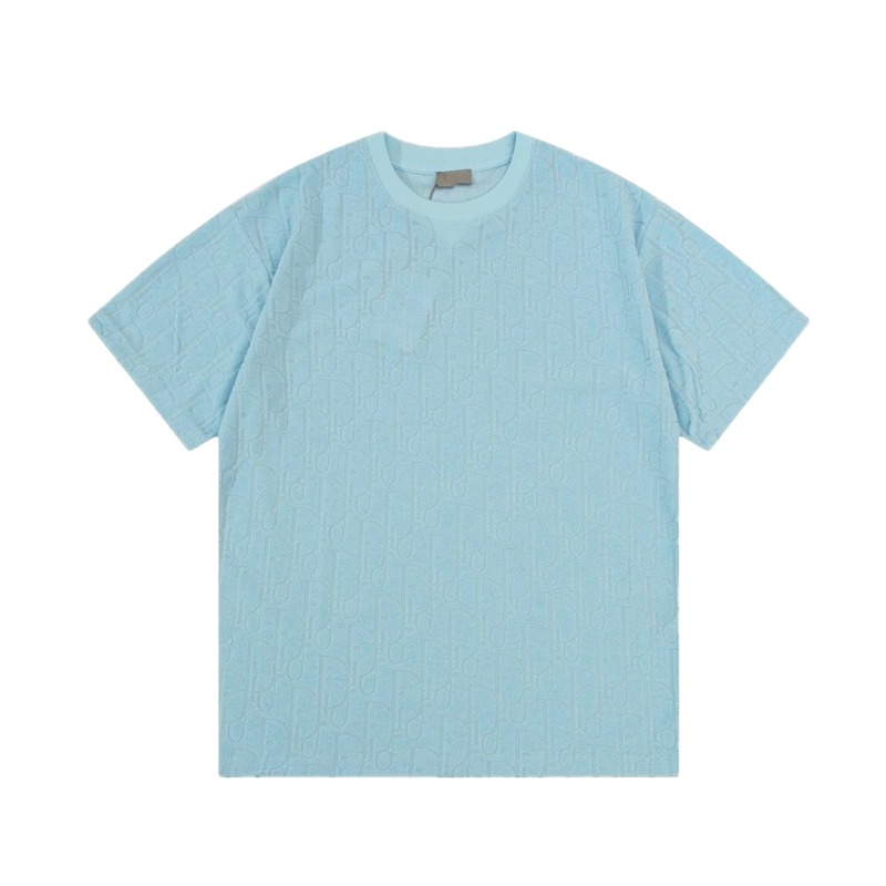 Dior Monogram All-over Print Light Luxury Style Light Blue T-Shirt