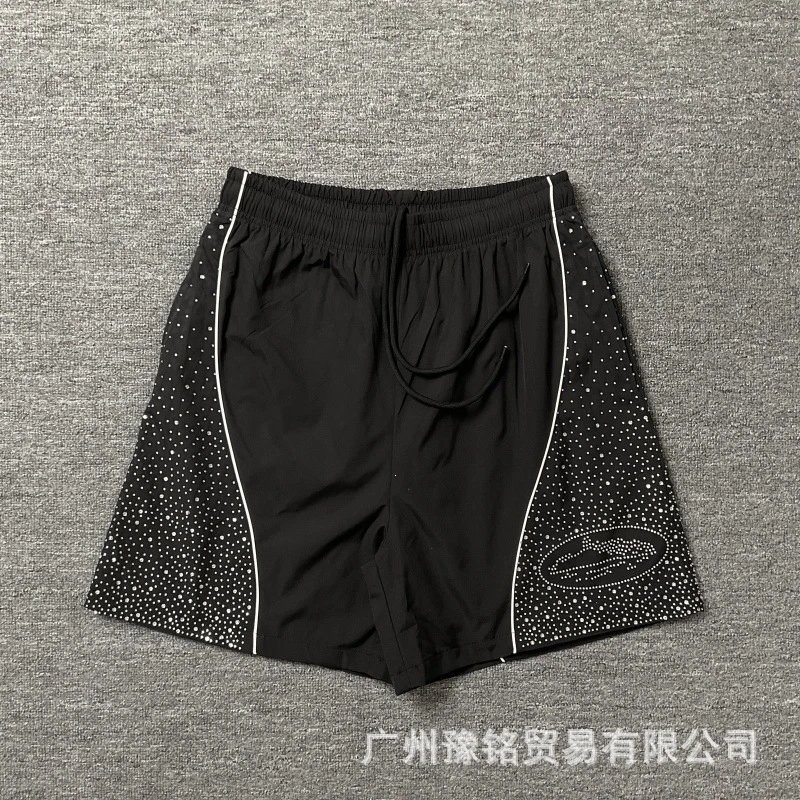 Corteiz Hot-fix Rhinestone Street Style Black Shorts