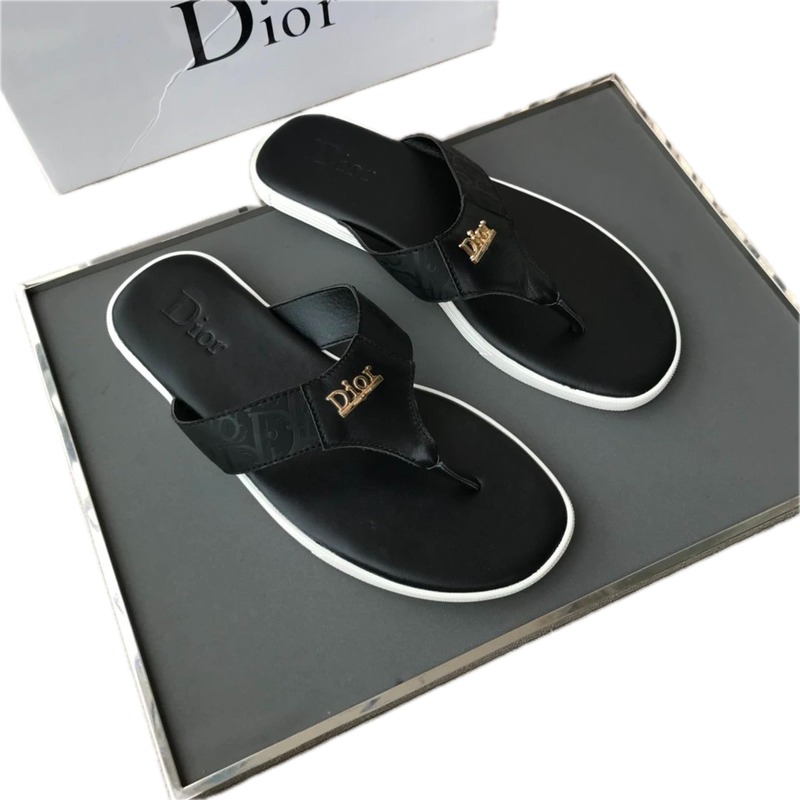Dior Classic Light Luxury Style Black Flip-flops