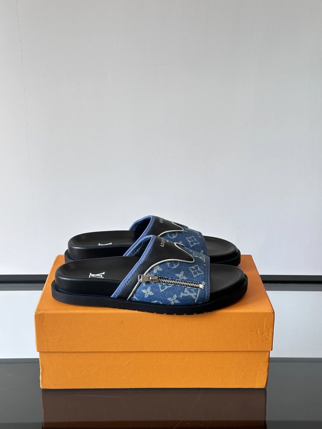 Louis Vuitton Monogram Trendy Denim Blue Slide Sandals