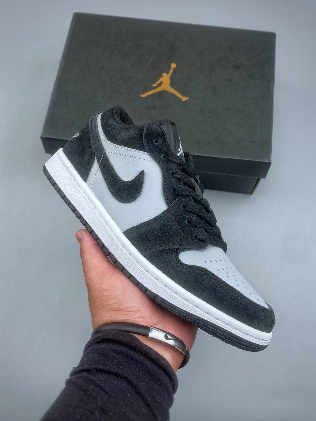 Jordan Black and Gray Tonal Toe Panel Low-Top Sneakers