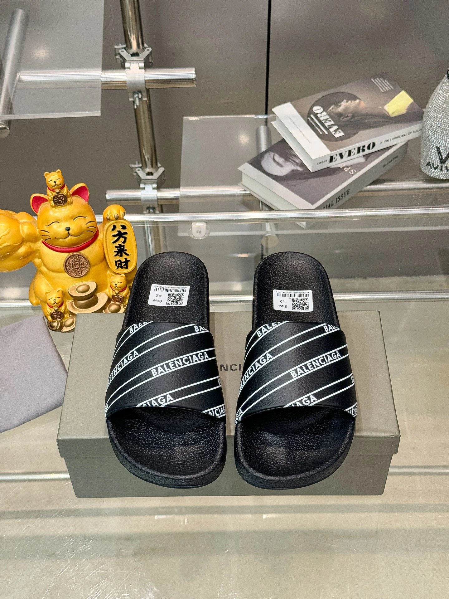 Balenciaga Black Twill Letter Streetwear Slides
