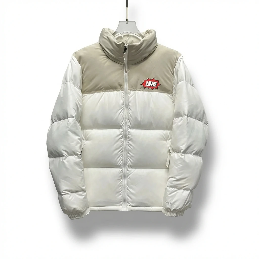 The North Face Cream White Patchwork Down Jacket