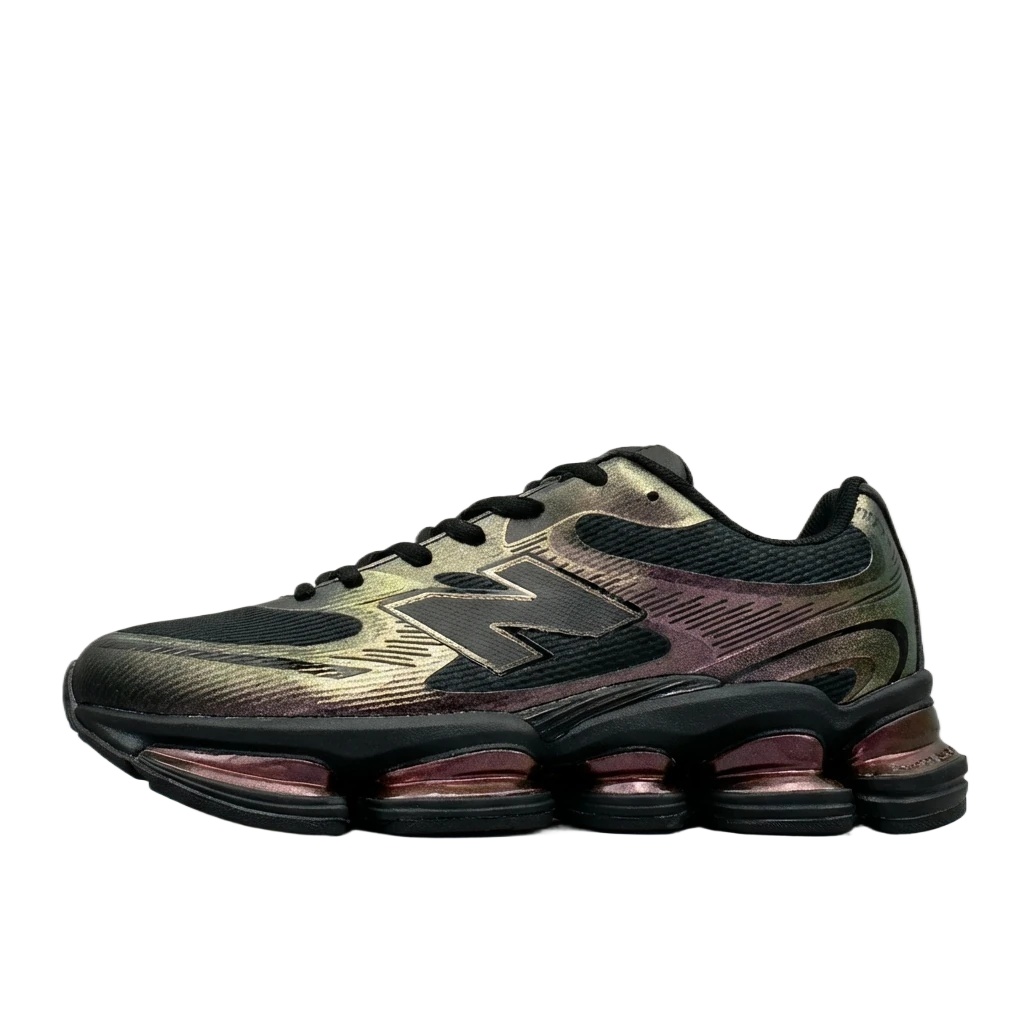 New Balance retro-style black and purple sports shoes