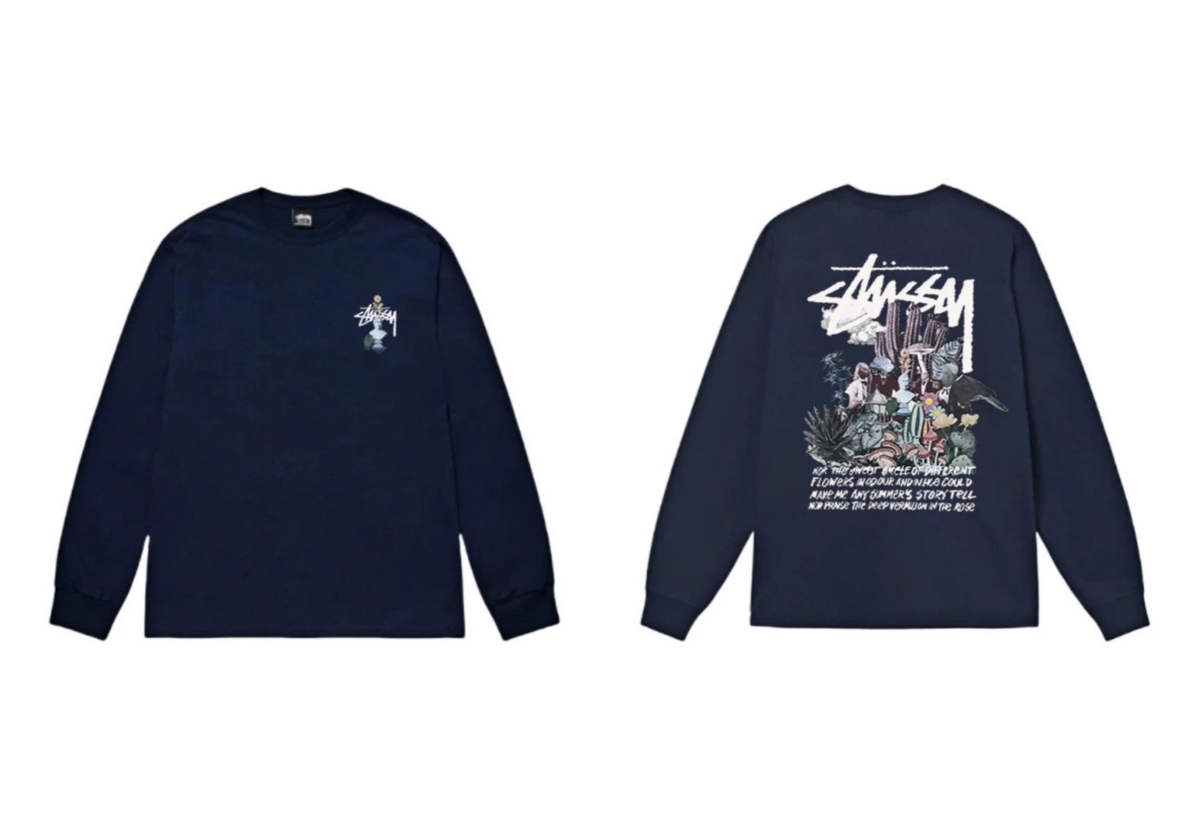 Stussy printed trendy style navy long-sleeve