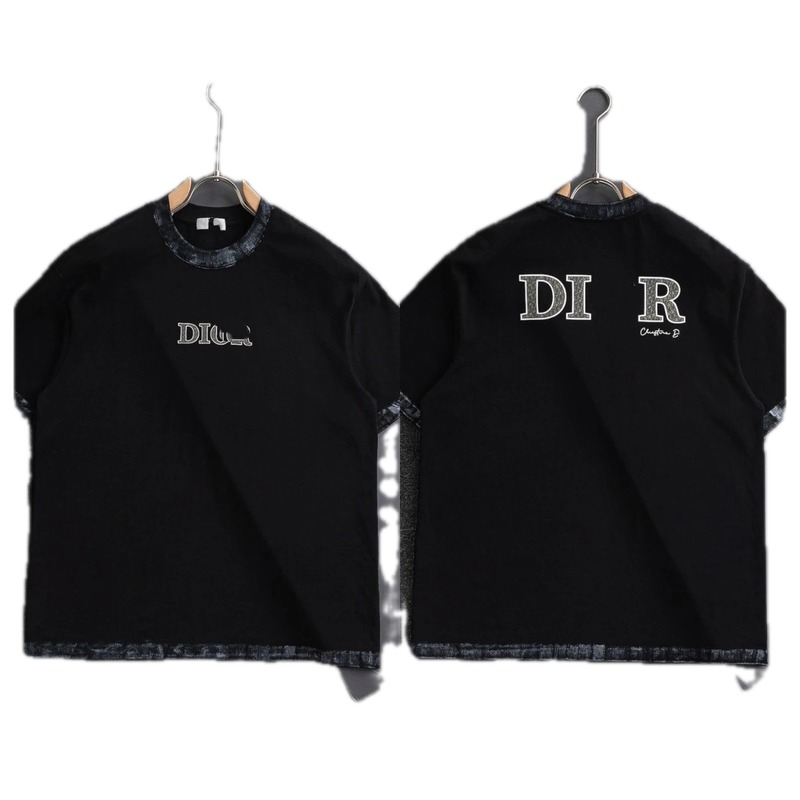 Dior Letter Print Light Luxury Style Black T-Shirt