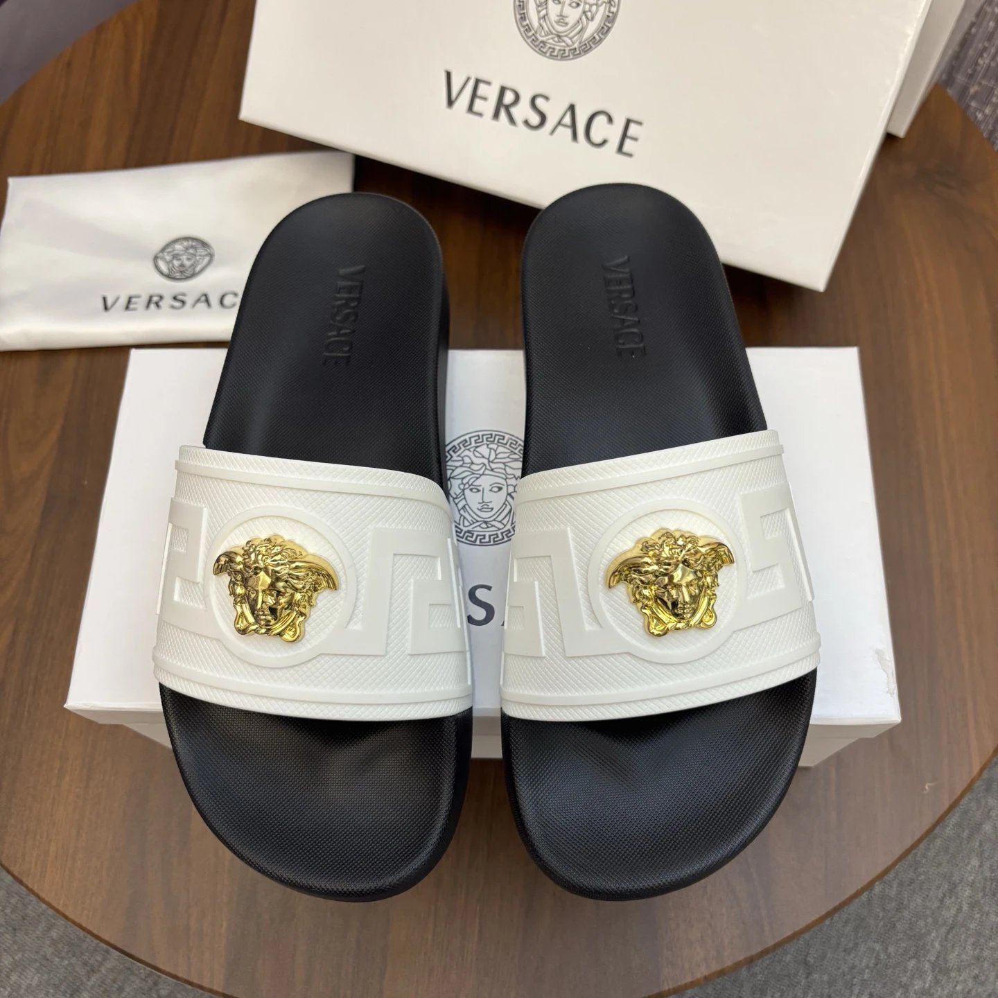 Versace Medusa Luxury Style White and Black Slides