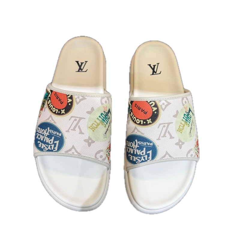 Louis Vuitton Postmark Print Trendy Style White Slippers