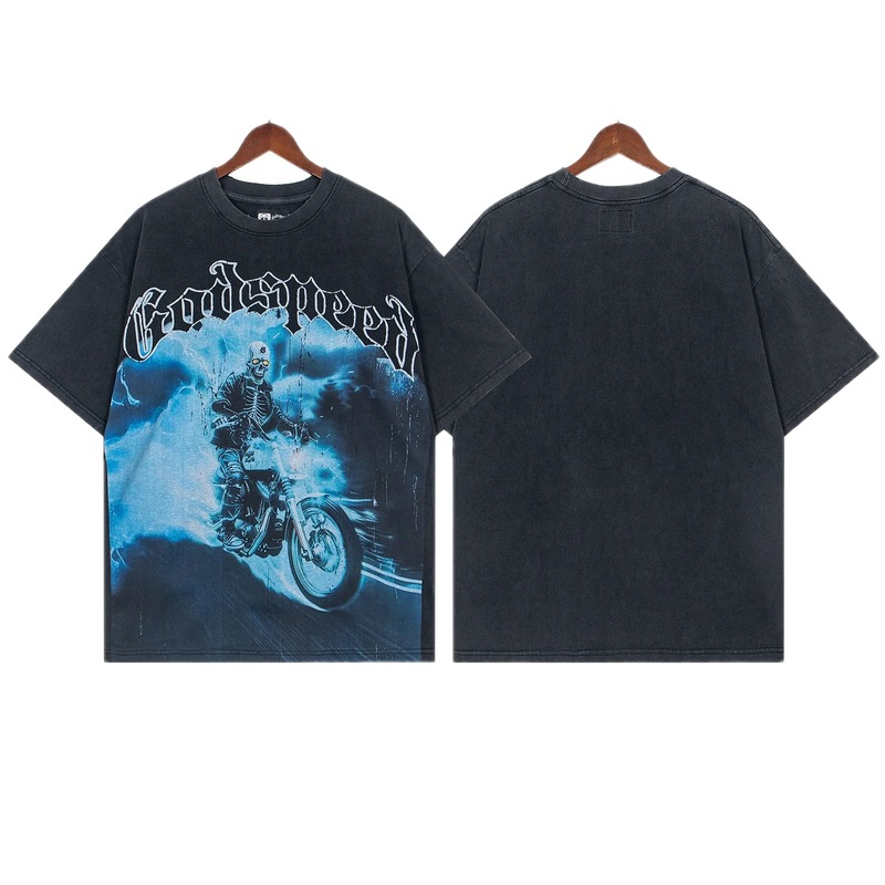 Godspeed Skull Motorcycle Vintage Distressed Black T-Shirt