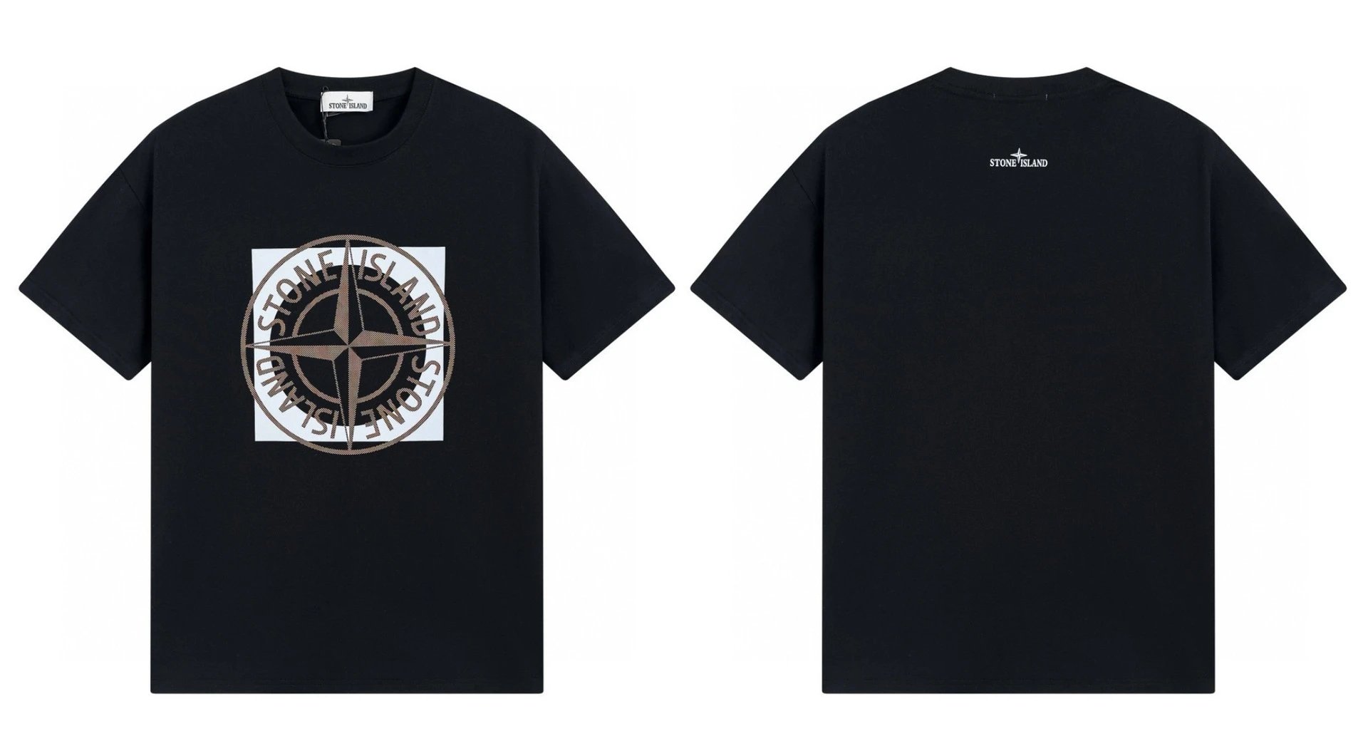 Stone Island Compass Print Street Style Black T-Shirt