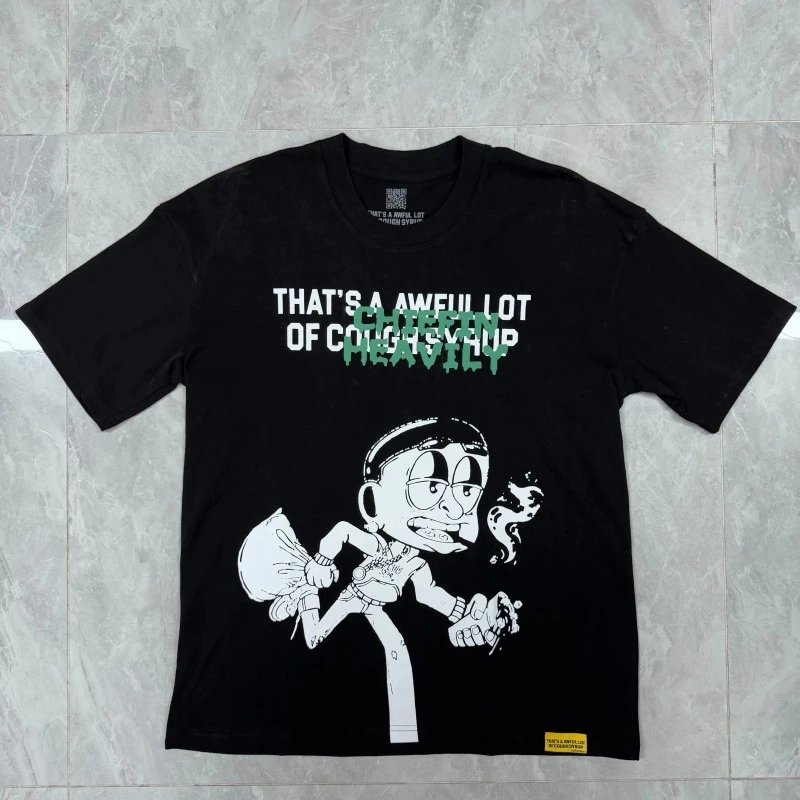 American Street Style Streetwear Cartoon Print Black Short-sleeve T-shirt