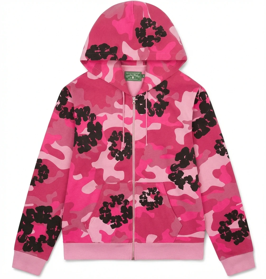 DENIM TEARS camouflage print pink hoodie