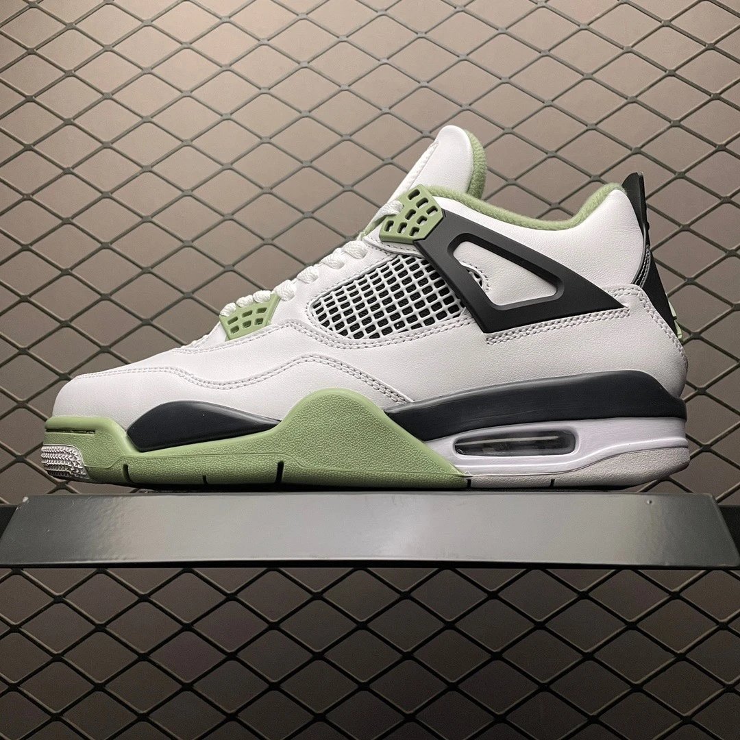 Jordan Basketball High-Tops in White, Black and Green with Court-Inspired Shape