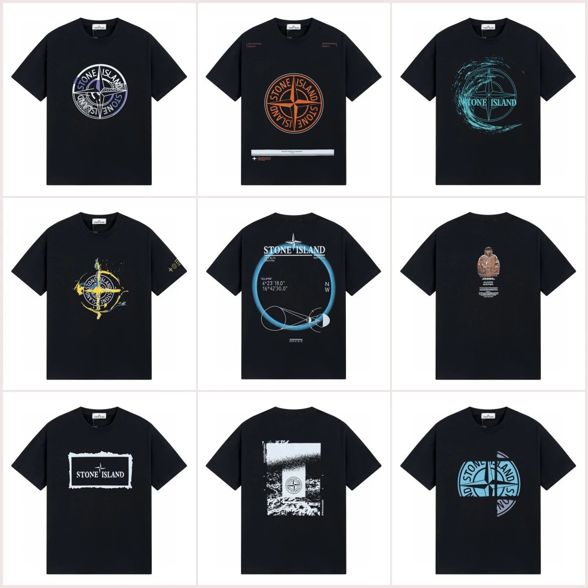Stone Island Compass Print Street Style Black T-Shirt