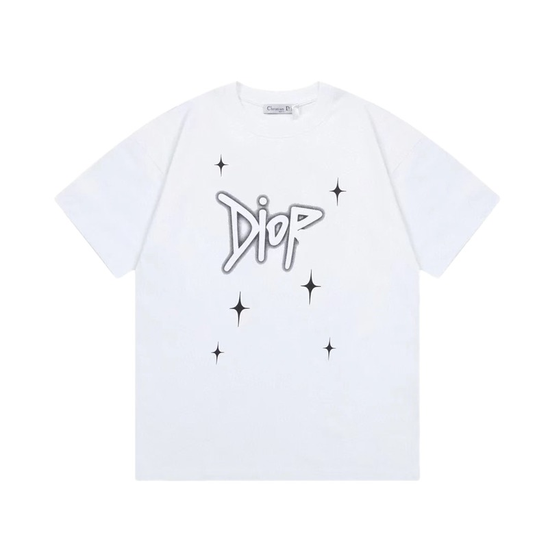 Dior Starburst Graffiti Street Style White Short-sleeve T-shirt