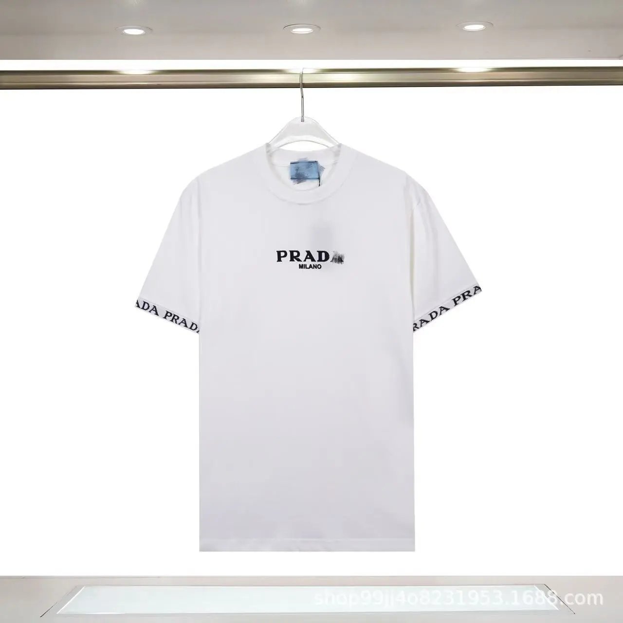 Prada Classic Webbing Minimalist Style White T-Shirt