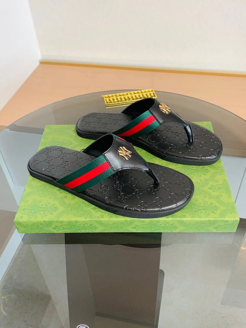 Gucci Webbing Co-branded Light Luxury Style Black Flip-Flops